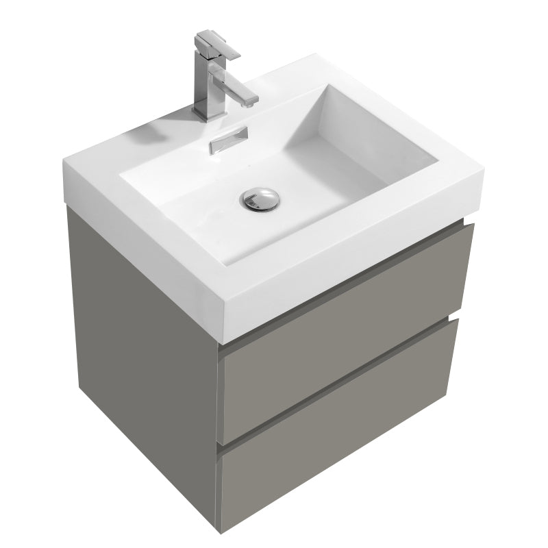 24" Damian, Chelsea Grey Wall Mount Vanity with Reinforced Composite Acrylic Top DM24-CG