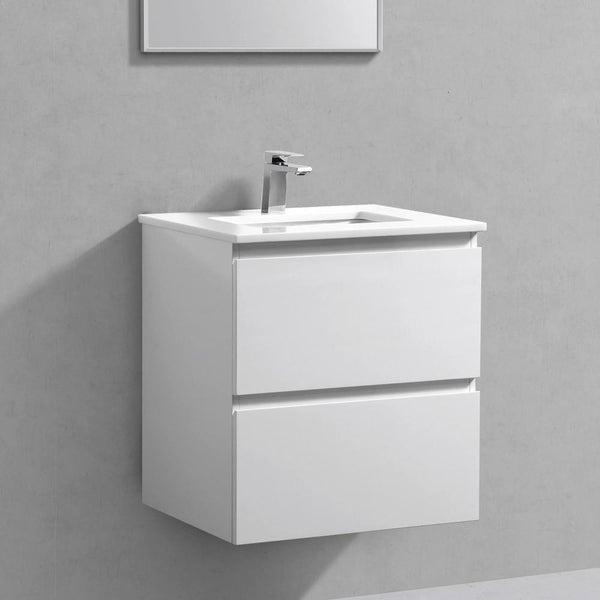 24" Liam, Gloss White Wall Mount Vanity with Quartz Top LM1024-GW