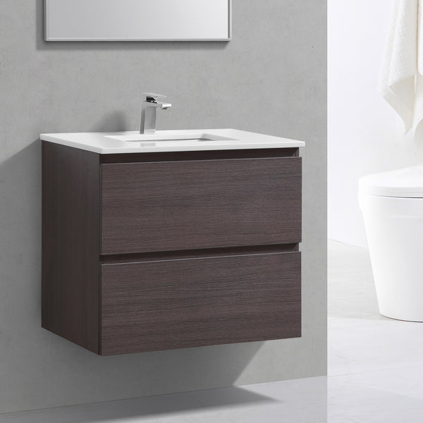 30" Liam, Grey Oak Wall Mount Vanity with Quartz Top LM1030-GO