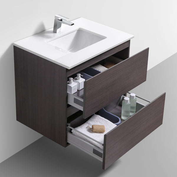 30" Liam, Grey Oak Wall Mount Vanity with Quartz Top LM1030-GO