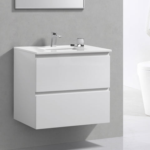 30" Liam, Gloss White Wall Mount Vanity with Quartz Top LM1030-GW