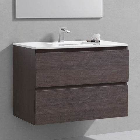 36" Liam, Grey Oak Wall Mount Vanity with Quartz Top LM1036-GO