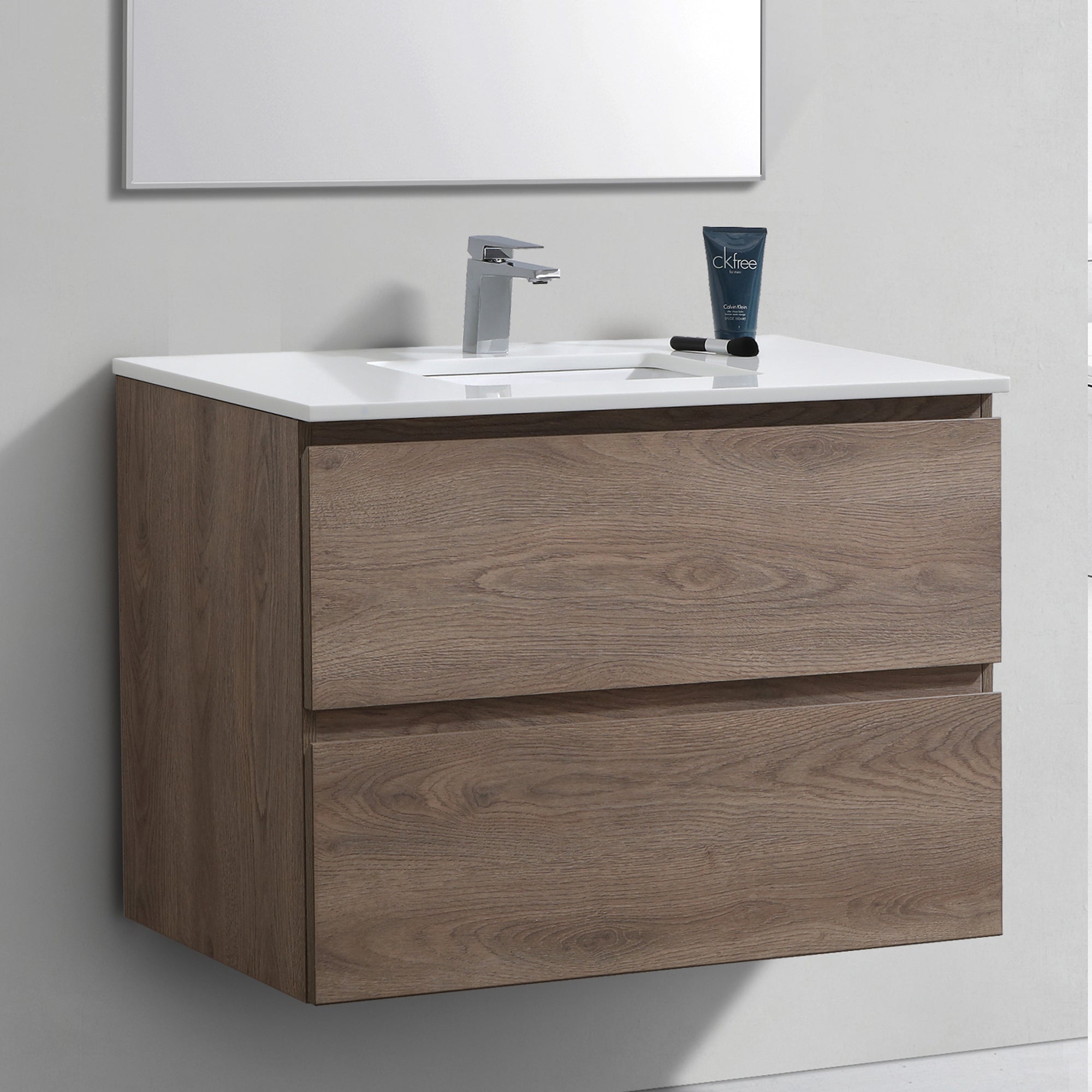 36" Liam, Light Walnut Wall Mount Vanity with Quartz Top LM1036-LW