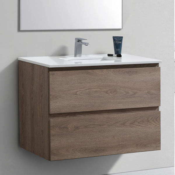 36" Liam, Light Walnut Wall Mount Vanity with Quartz Top LM1036-LW