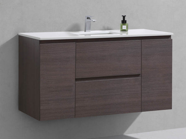 48" Liam, Grey Oak Wall Mount Vanity with Quartz Top LM1048-GO