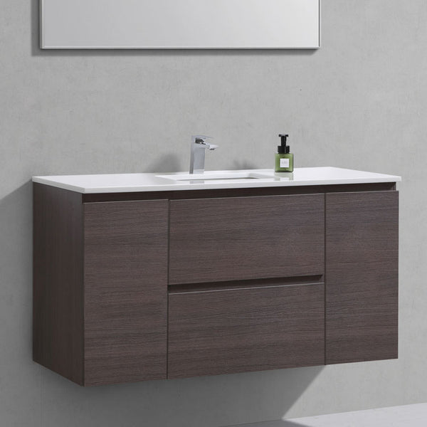 48" Liam, Grey Oak Wall Mount Vanity with Quartz Top LM1048-GO