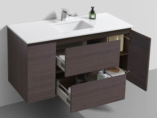 48" Liam, Grey Oak Wall Mount Vanity with Quartz Top LM1048-GO