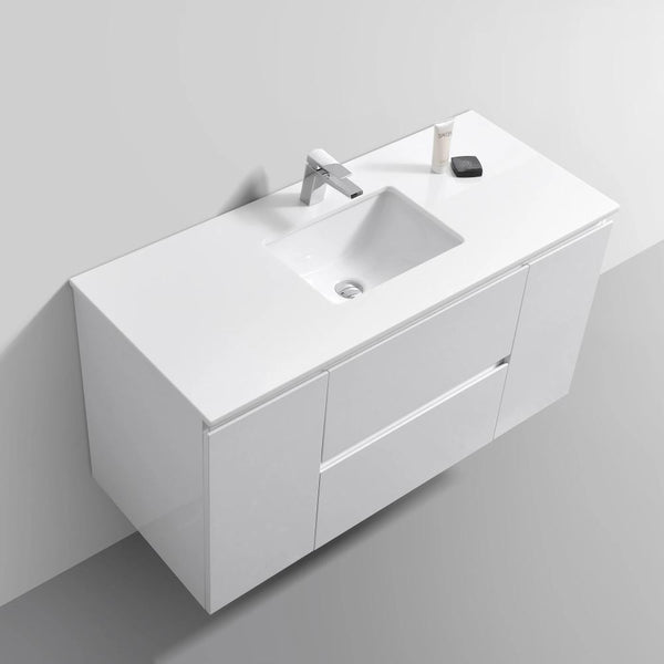 48" Liam, Gloss White Wall Mount Vanity with Quartz Top LM1048-GW