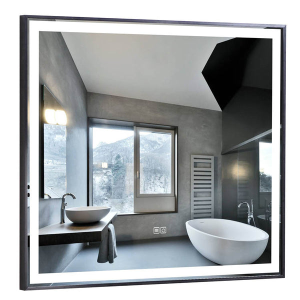 36" Vivid, LED Bathroom Rectangular Mirror - Matte Black Aluminum Frame