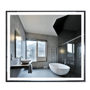 36" Vivid, LED Bathroom Rectangular Mirror - Matte Black Aluminum Frame