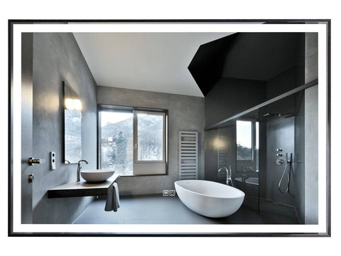 48" Vivid, LED Bathroom Rectangular Mirror - Matte Black Aluminum Frame