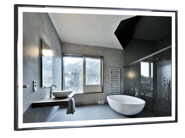 48" Vivid, LED Bathroom Rectangular Mirror - Matte Black Aluminum Frame