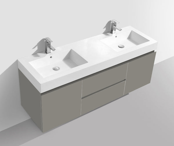 60" Damian, Chelsea Grey Wall Mount Vanity with Reinforced Composite Acrylic Top DM60D-CG