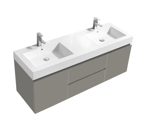 60" Damian, Chelsea Grey Wall Mount Vanity with Reinforced Composite Acrylic Top DM60D-CG