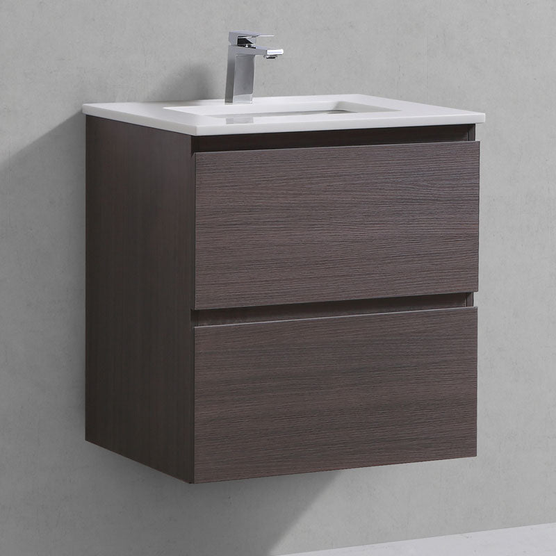 24" Liam, Grey Oak Wall Mount Vanity with Quartz Top LM1024-GO