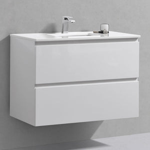 36" Liam, Gloss White Wall Mount Vanity with Quartz Top LM1036-GW