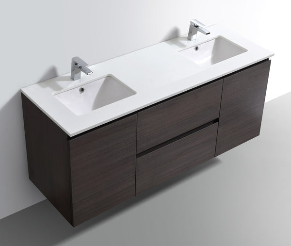 60" Liam, Grey Oak Wall Mount Double Sink Vanity with Quartz Top LM1060D-GO